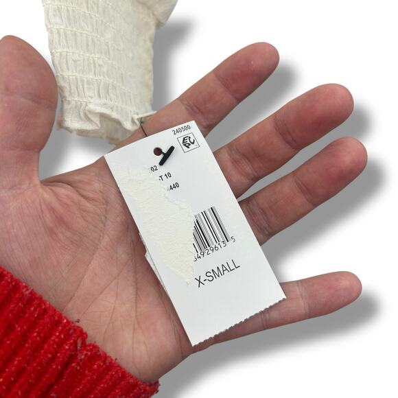 NEW BCX Ivory Blouse Size XS Swiss Dot Ruched Top Boho Office Smocked NWT - Picture 6 of 10